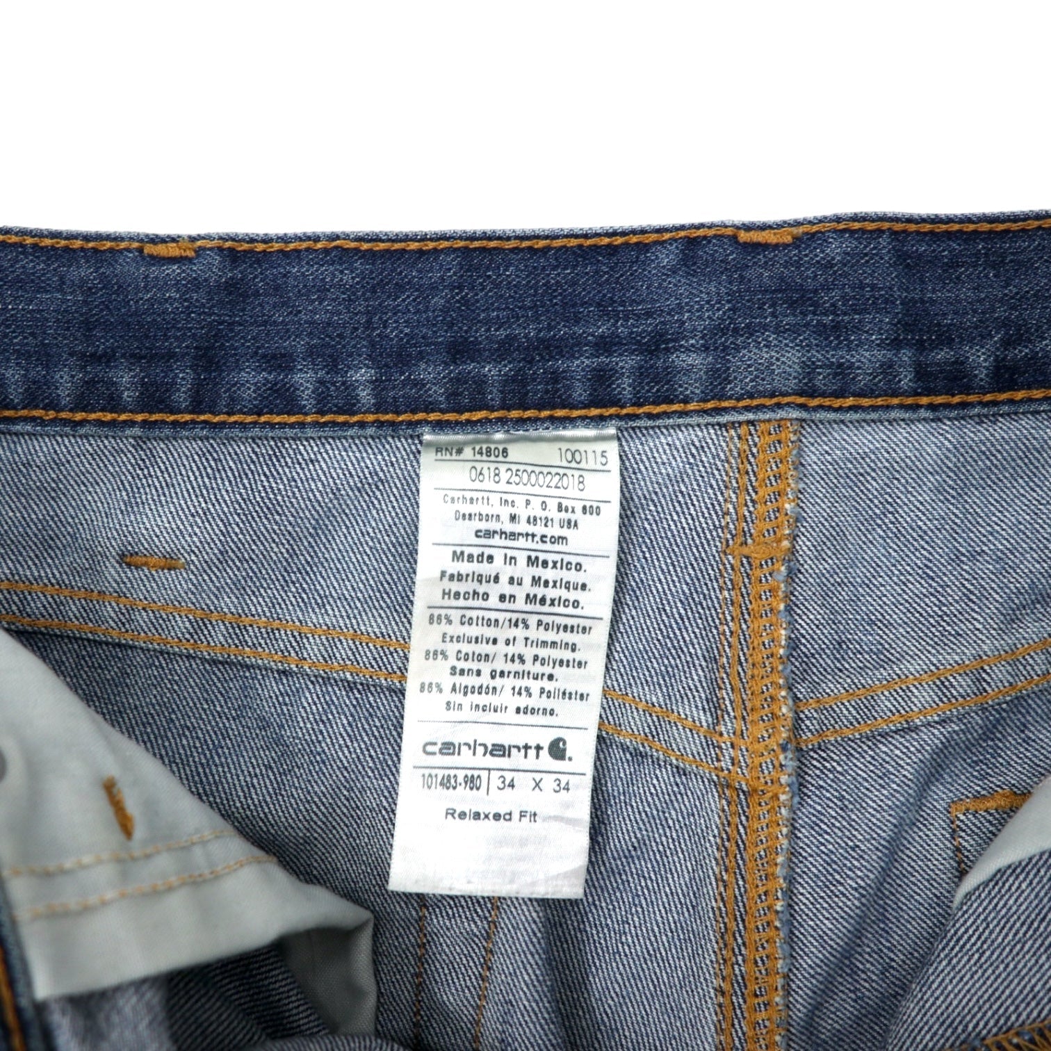 carhartt jeans relaxed fit 34 blu cotone cerniera 101483-980 made in Messico