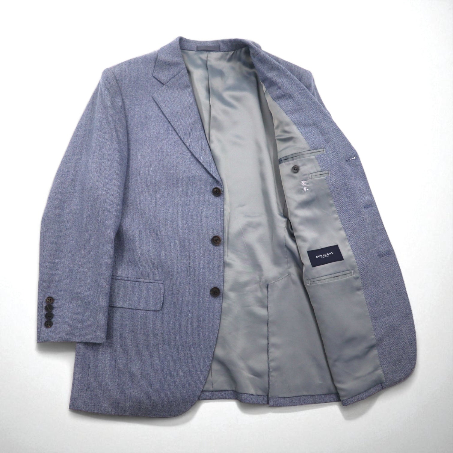 BURBERRY Giacca sartoriale 3 bottoni, misto cashmere, taglia L, blu, in lana, made in Japan