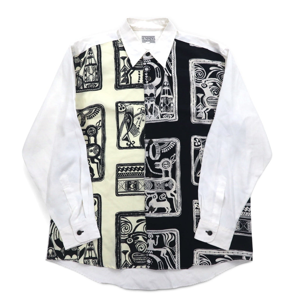 Vintage 90s Japan Made Retro Shirt 90年代 SUNPATIO ポリシャツ FREE ホワイト 総柄 日本製