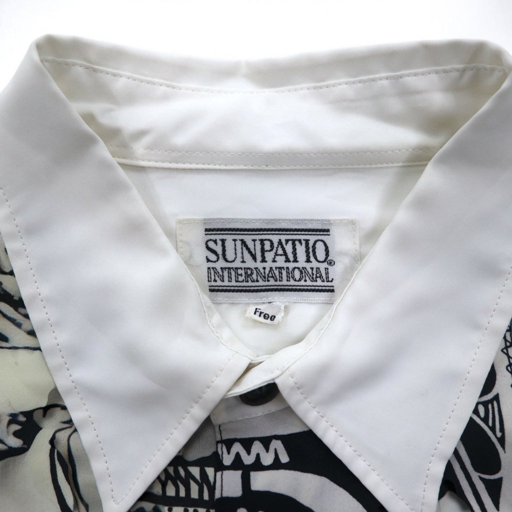 Vintage 90s Japan Made Retro Shirt 90年代 SUNPATIO ポリシャツ FREE ホワイト 総柄 日本製