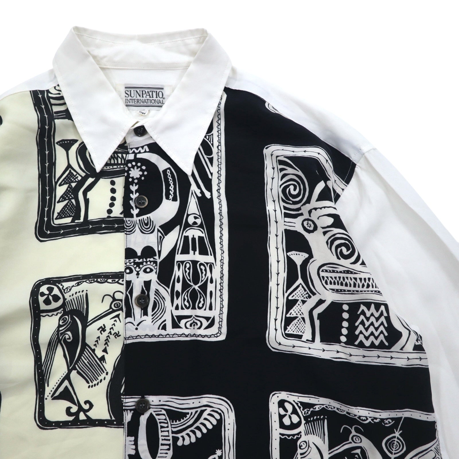 Vintage 90s Japan Made Retro Shirt 90年代 SUNPATIO ポリシャツ FREE ホワイト 総柄 日本製