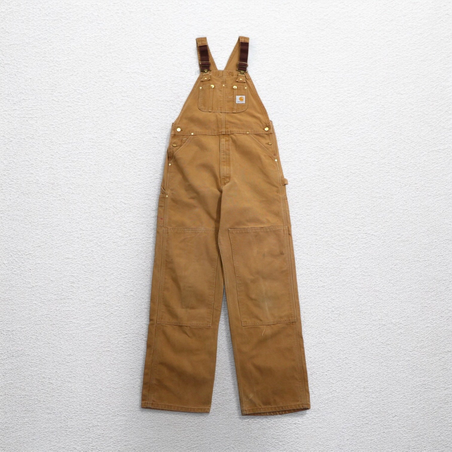 Carhartt salopette double knee in cotone marrone cammello taglia XL