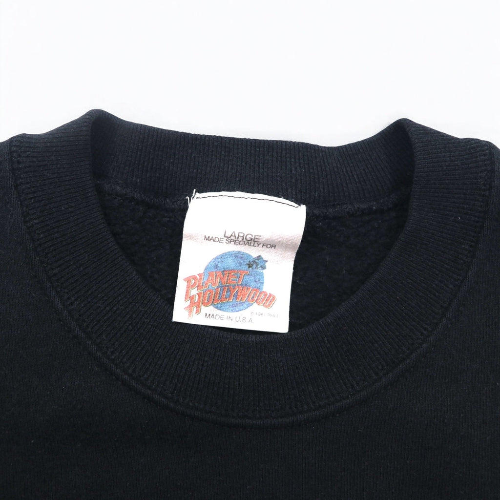 Felpa Planet Hollywood anni '90, made in USA, ricamo logo, taglia L, nera, cotone, Orlando