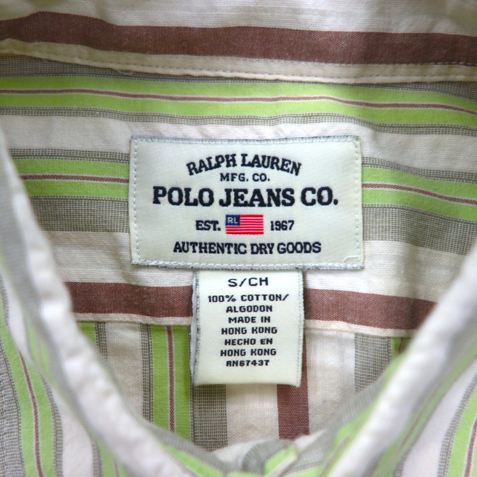 POLO JEANS CO. RALPH LAUREN Camicia a righe multicolore anni '90 L Verde Cotone