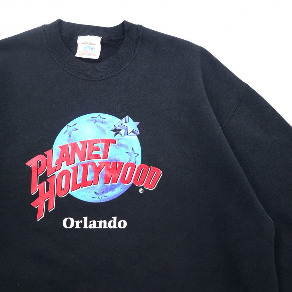 Felpa Planet Hollywood anni '90, made in USA, ricamo logo, taglia L, nera, cotone, Orlando