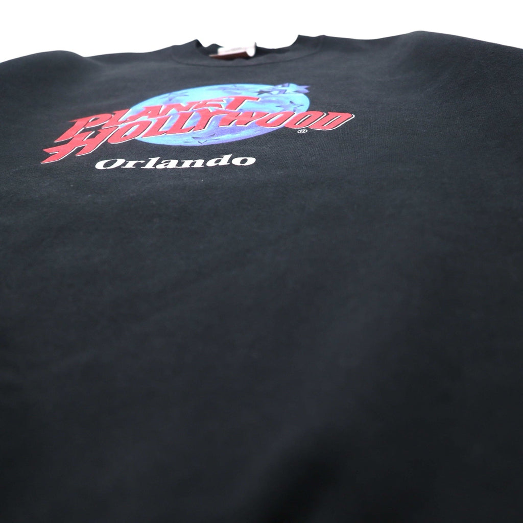 Felpa Planet Hollywood anni '90, made in USA, ricamo logo, taglia L, nera, cotone, Orlando