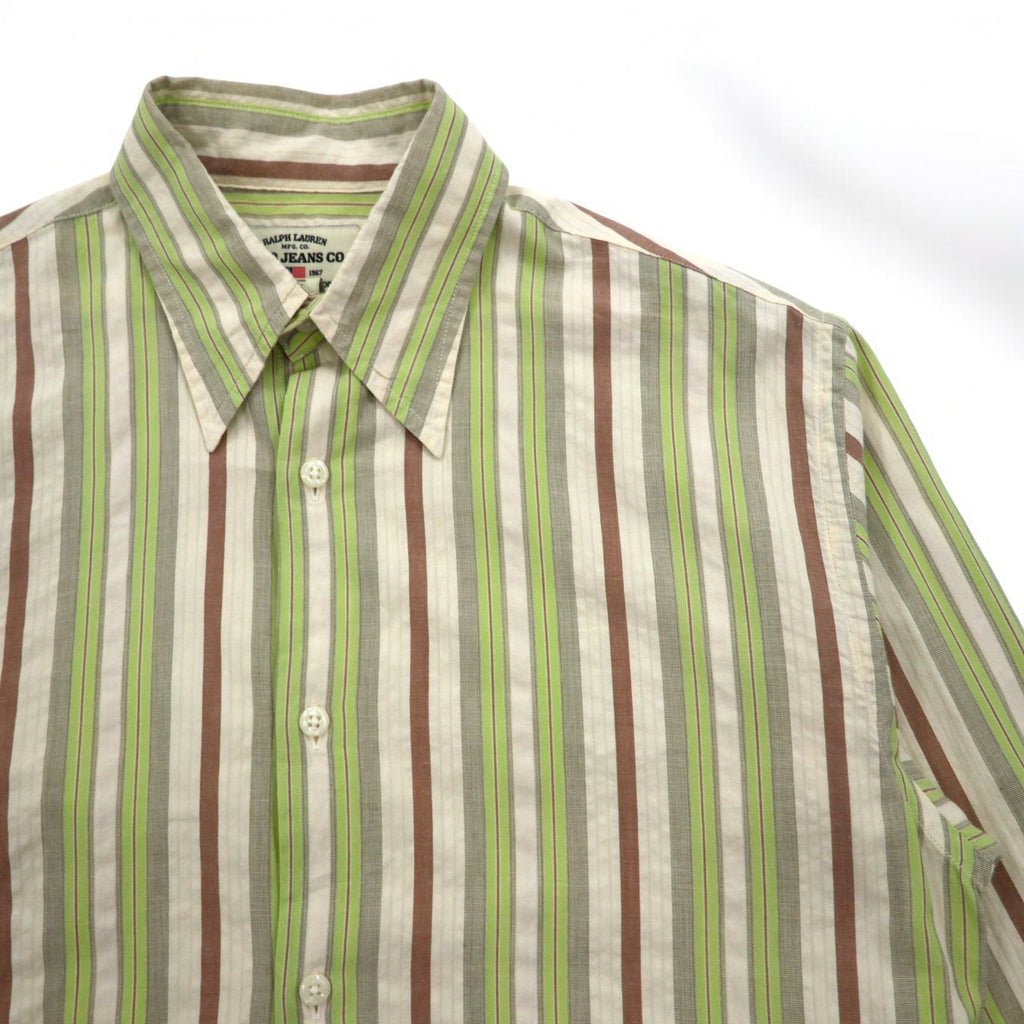 POLO JEANS CO. RALPH LAUREN 90年代 マルチストライプシャツ L グリーン コットン