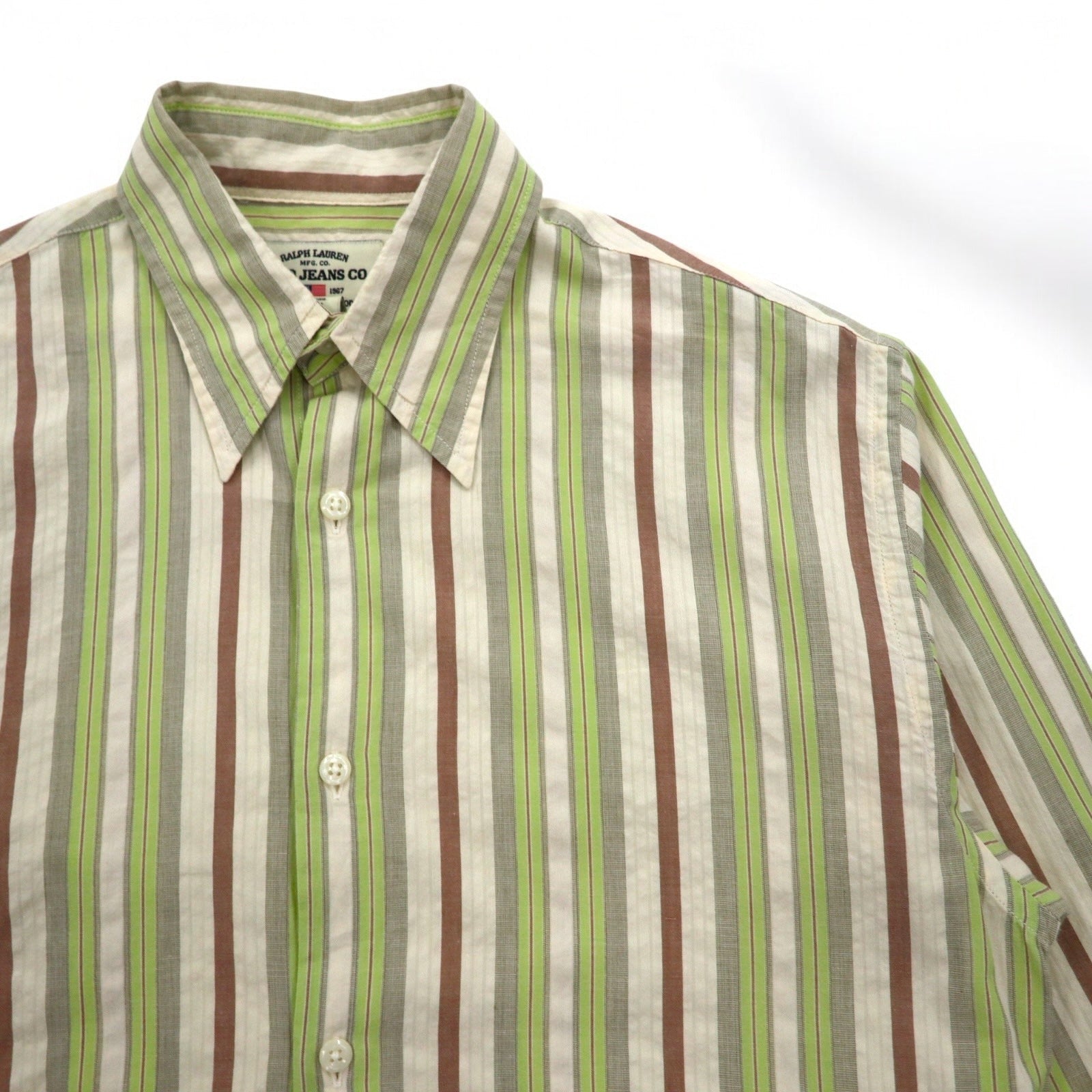 POLO JEANS CO. RALPH LAUREN Camicia a righe multicolore anni '90 L Verde Cotone