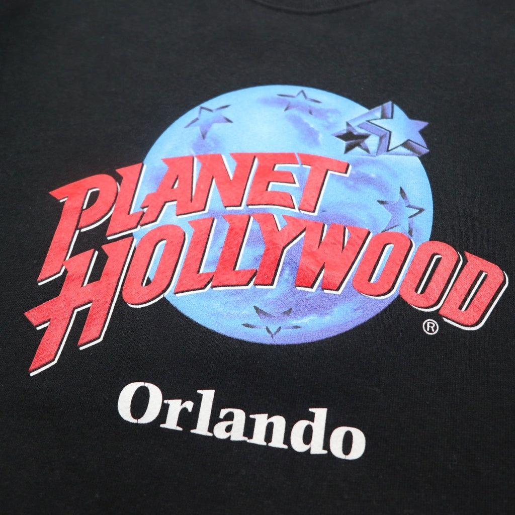 Felpa Planet Hollywood anni '90, made in USA, ricamo logo, taglia L, nera, cotone, Orlando