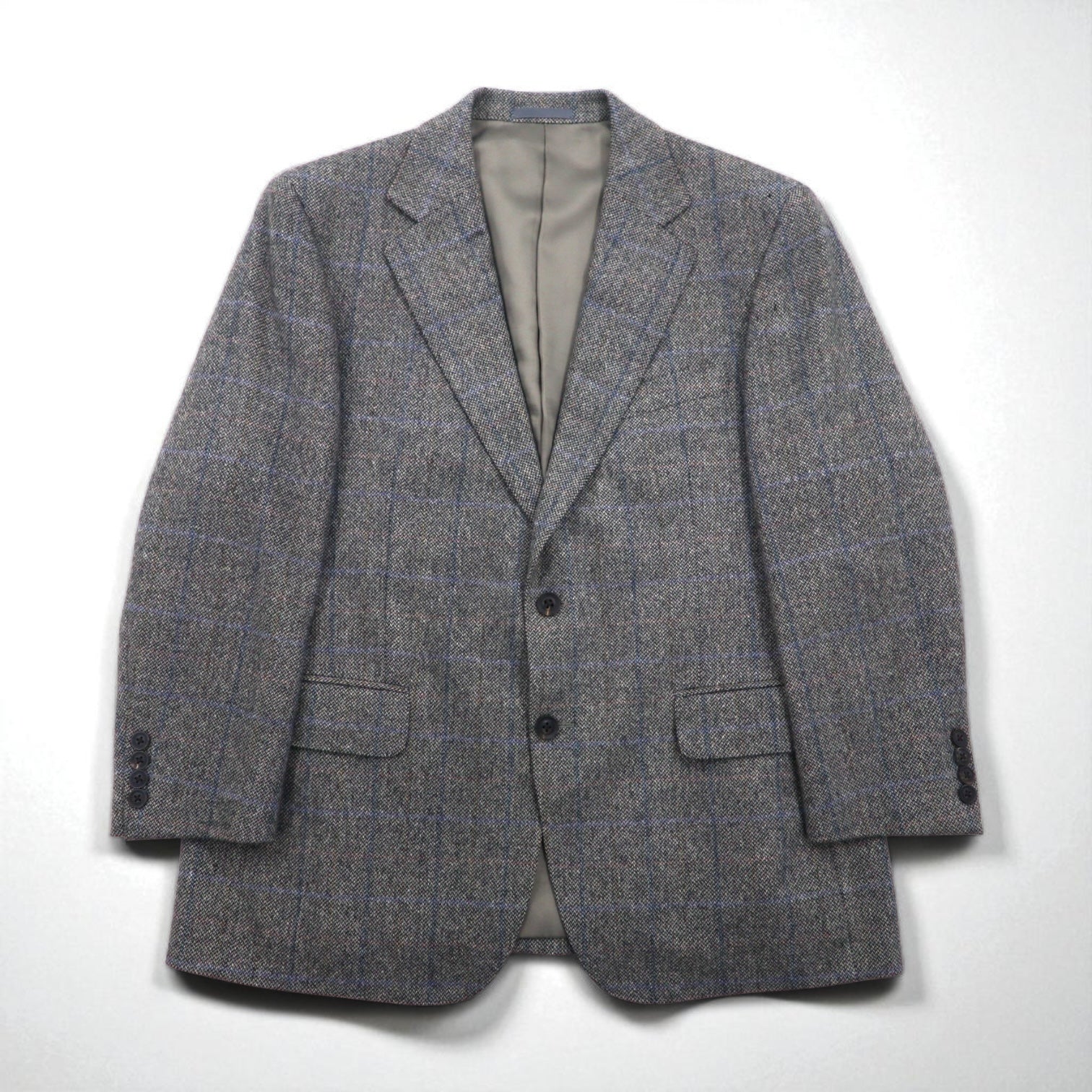 BURBERRY Giacca in tweed 2 bottoni 100% cashmere S grigio scozzese Prodotto in Giappone