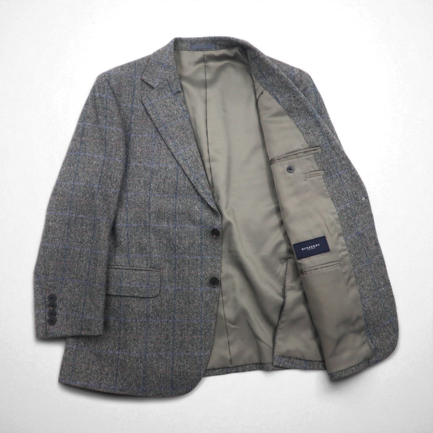 BURBERRY Giacca in tweed 2 bottoni 100% cashmere S grigio scozzese Prodotto in Giappone