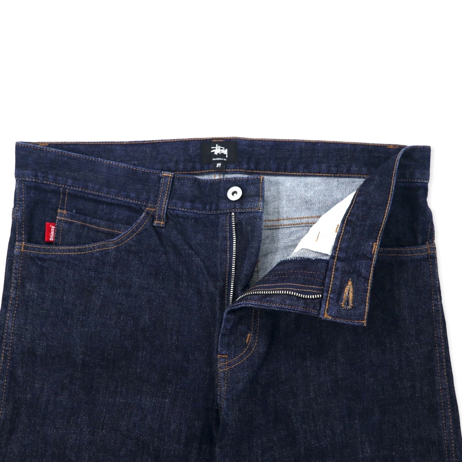 stussy pantaloni in denim rigido affusolati 34 blu cotone cerniera made in Japan