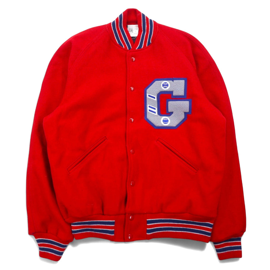 Giubbotto college HOWE ATHLETIC APPAREL in panno Melton, anni '80, Made in USA, taglia L, rosso, in lana, con stemmi applicati
