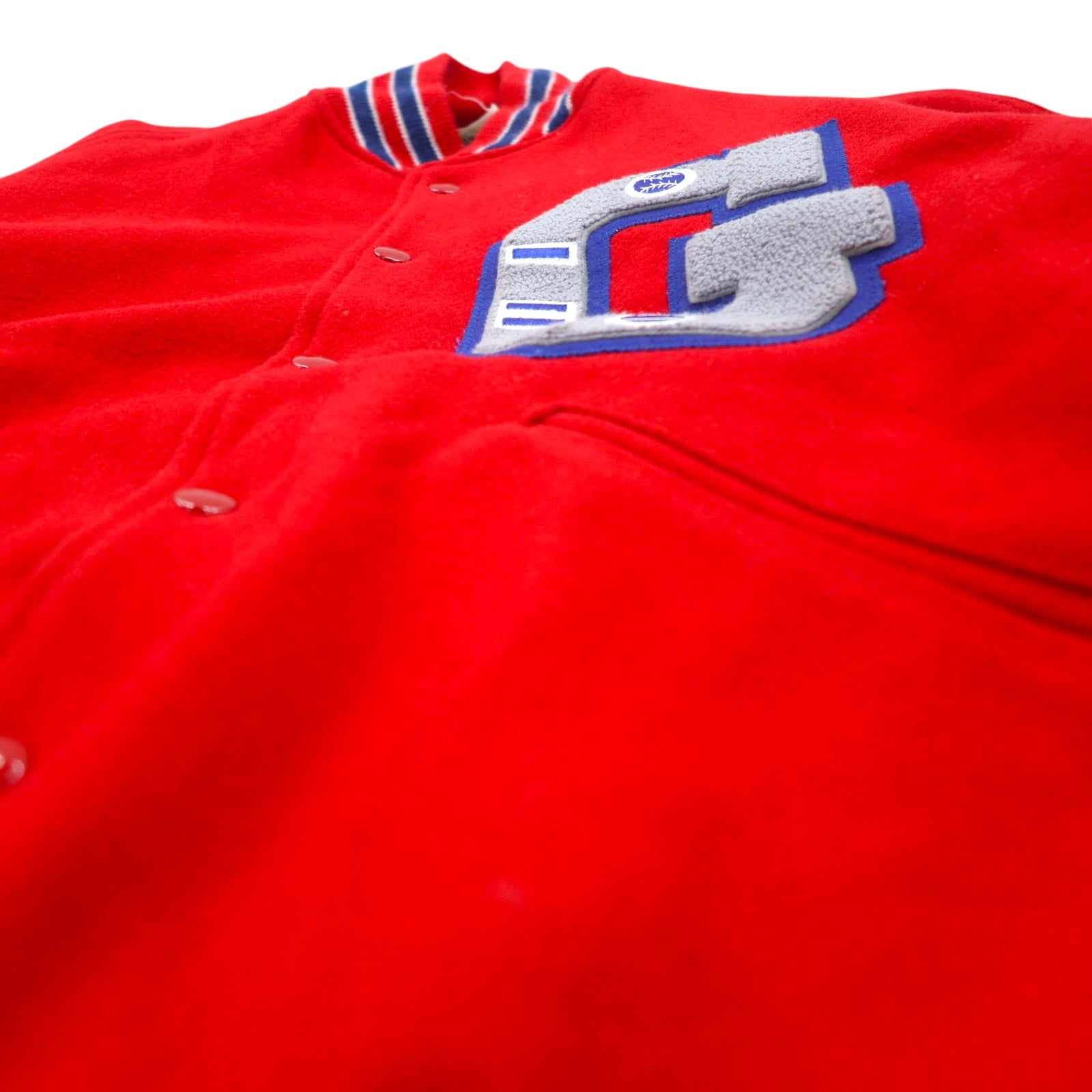 Giubbotto college HOWE ATHLETIC APPAREL in panno Melton, anni '80, Made in USA, taglia L, rosso, in lana, con stemmi applicati