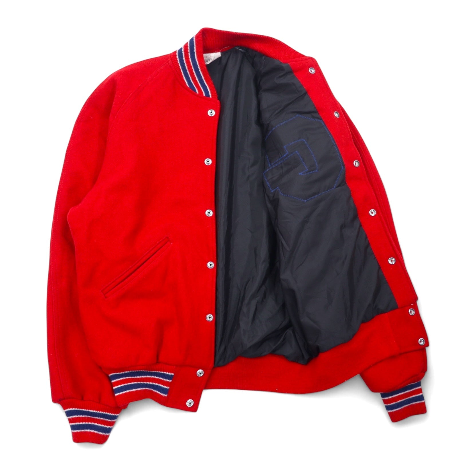 Giubbotto college HOWE ATHLETIC APPAREL in panno Melton, anni '80, Made in USA, taglia L, rosso, in lana, con stemmi applicati