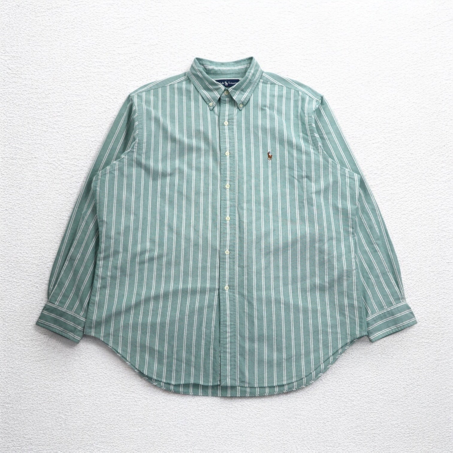 Ralph Lauren Anni '90 Camicia Oxford Button-down XL Verde a Righe Ricamo Pony