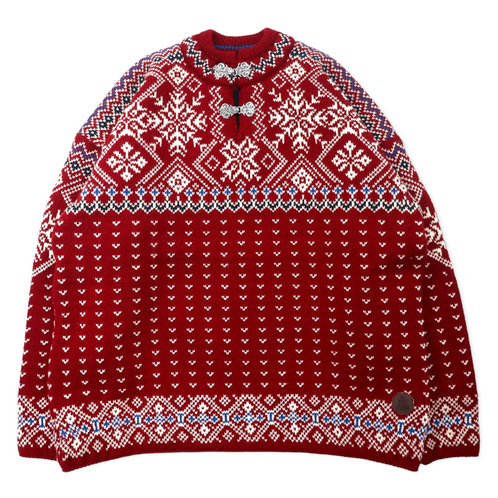 DALE OF NORWAY Maglione in lana tirolese made in Norway, taglia L, rosso, motivo norvegese, oversize DLN9568