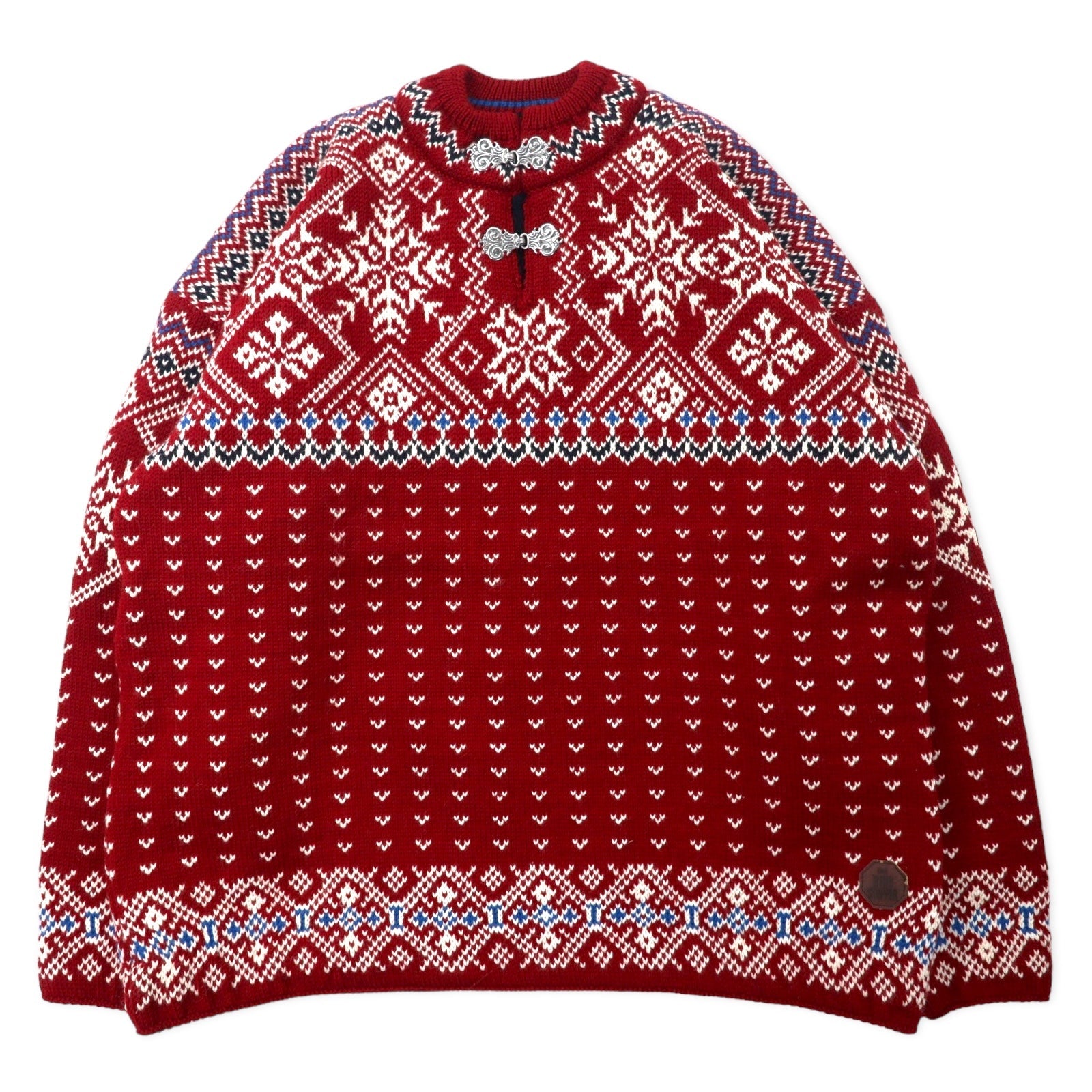 DALE OF NORWAY Maglione in lana tirolese made in Norway, taglia L, rosso, motivo norvegese, oversize DLN9568
