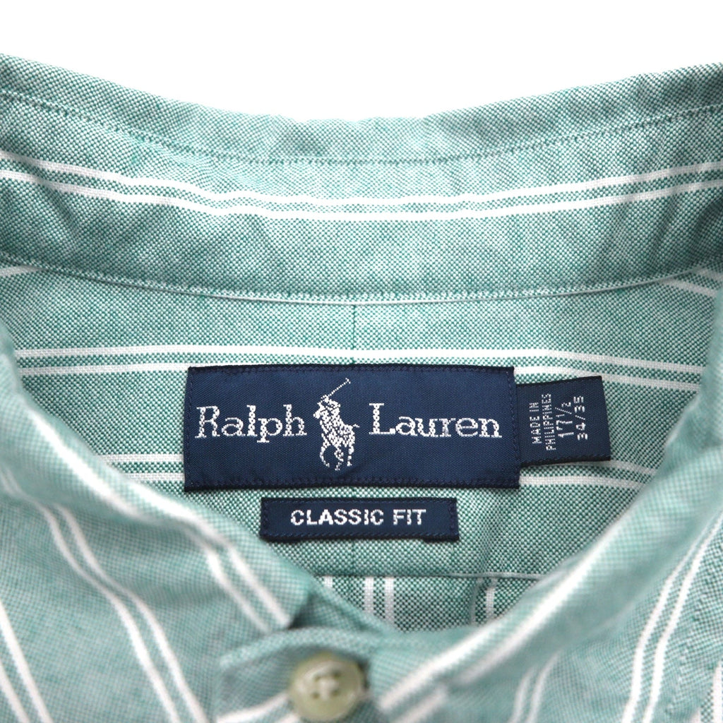 Ralph Lauren Anni '90 Camicia Oxford Button-down XL Verde a Righe Ricamo Pony