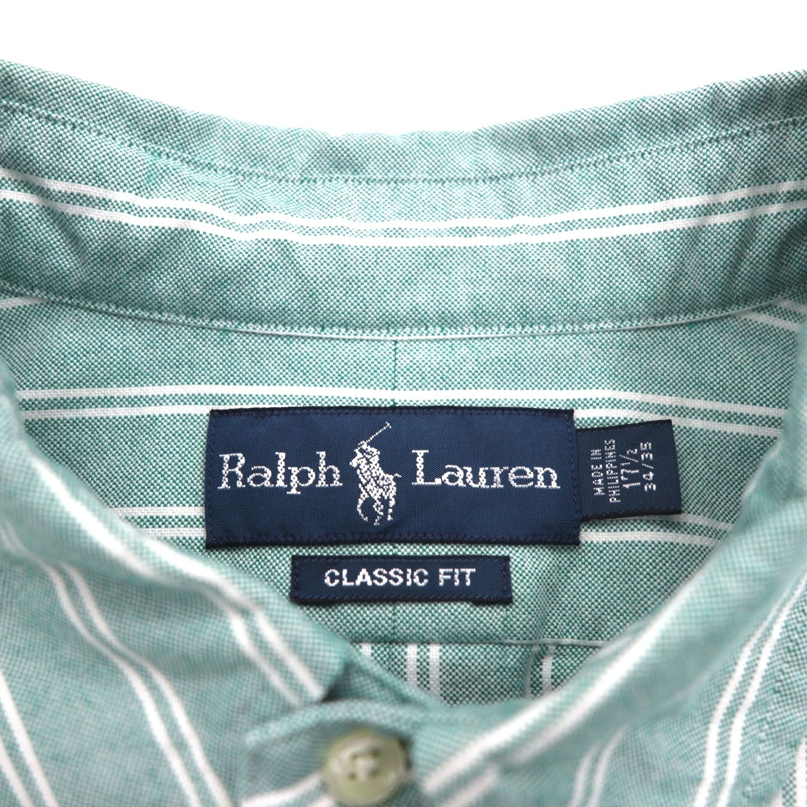Ralph Lauren Anni '90 Camicia Oxford Button-down XL Verde a Righe Ricamo Pony