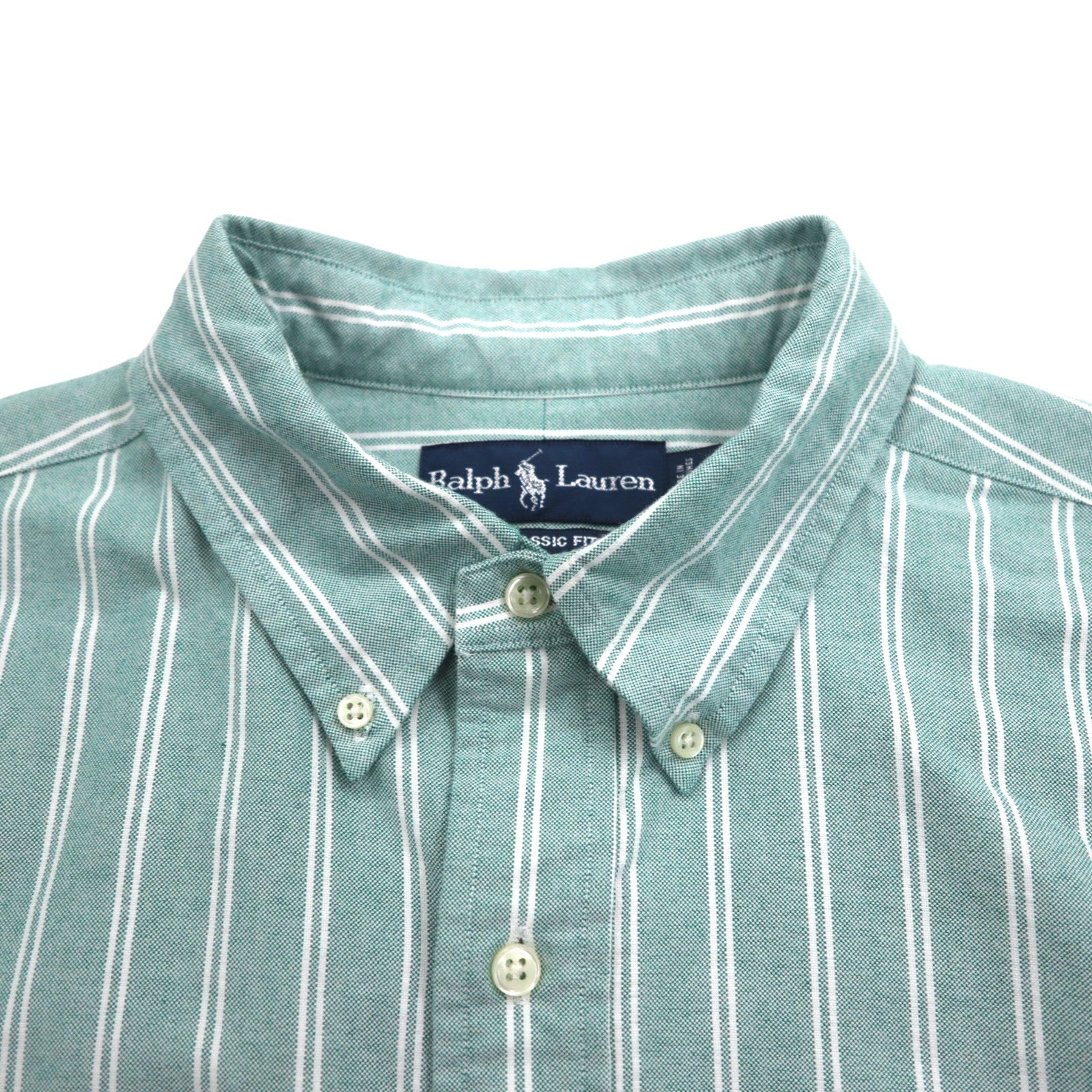 Ralph Lauren Anni '90 Camicia Oxford Button-down XL Verde a Righe Ricamo Pony