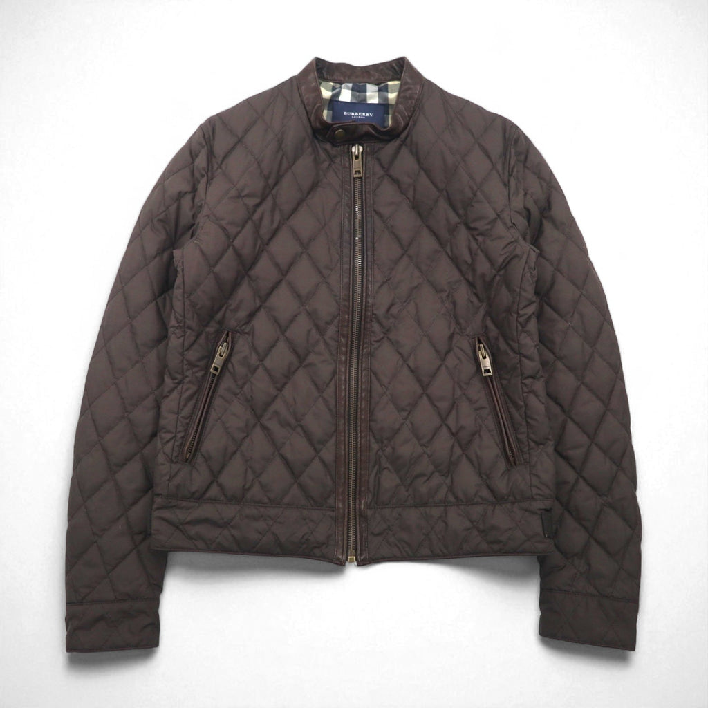 BURBERRY キルティングジャケット ライダース L ブラウン 中綿 レザー切り替え 裏地ノバチェック