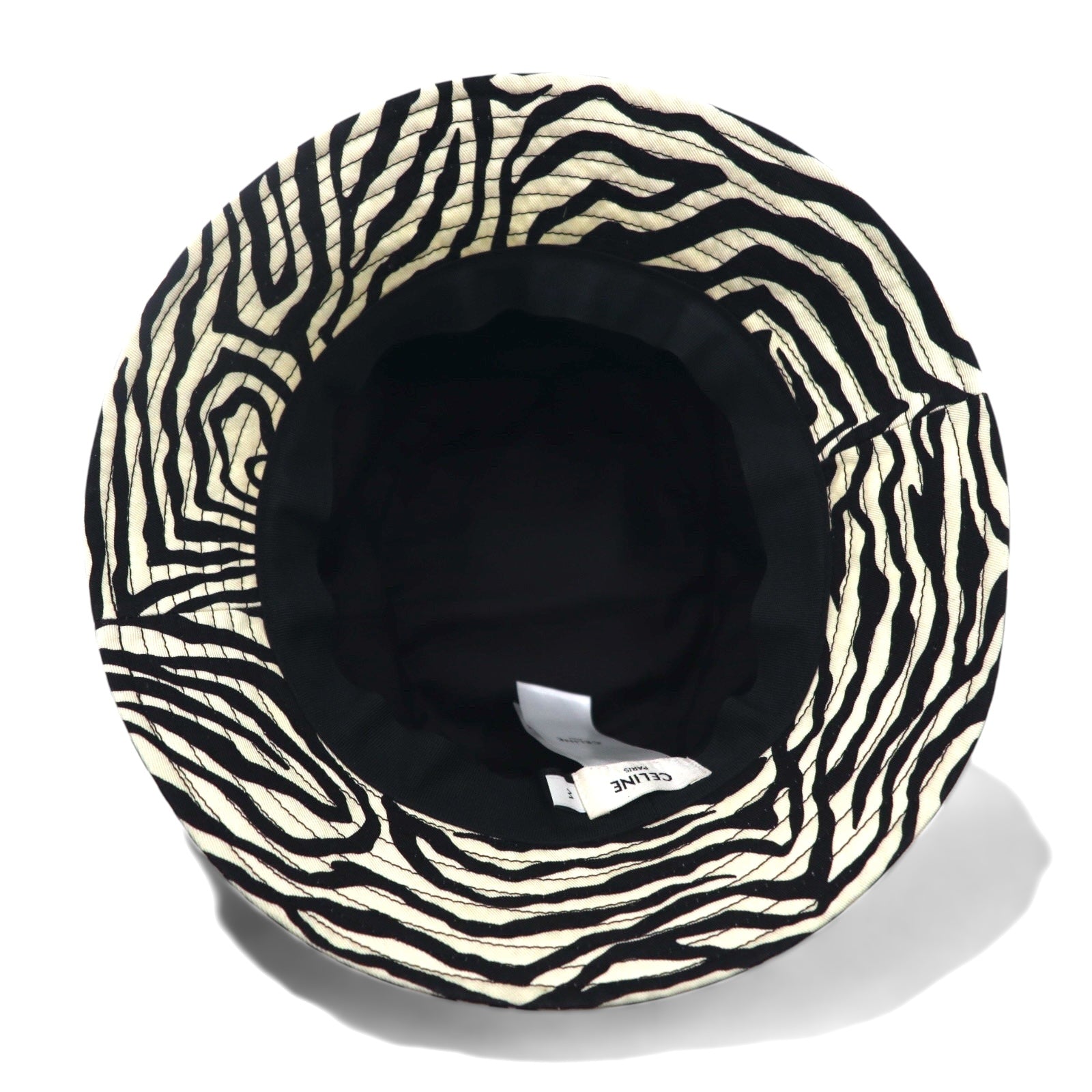 CELINE Cappello a secchiello stampa zebrata M bianco nero fantasia animalier Hedi Slimane 22AW 2AUV1979S