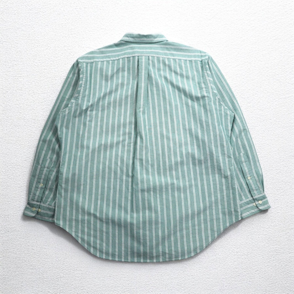 Ralph Lauren Anni '90 Camicia Oxford Button-down XL Verde a Righe Ricamo Pony