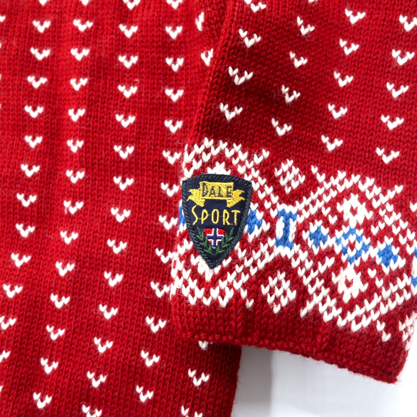 DALE OF NORWAY Maglione in lana tirolese made in Norway, taglia L, rosso, motivo norvegese, oversize DLN9568