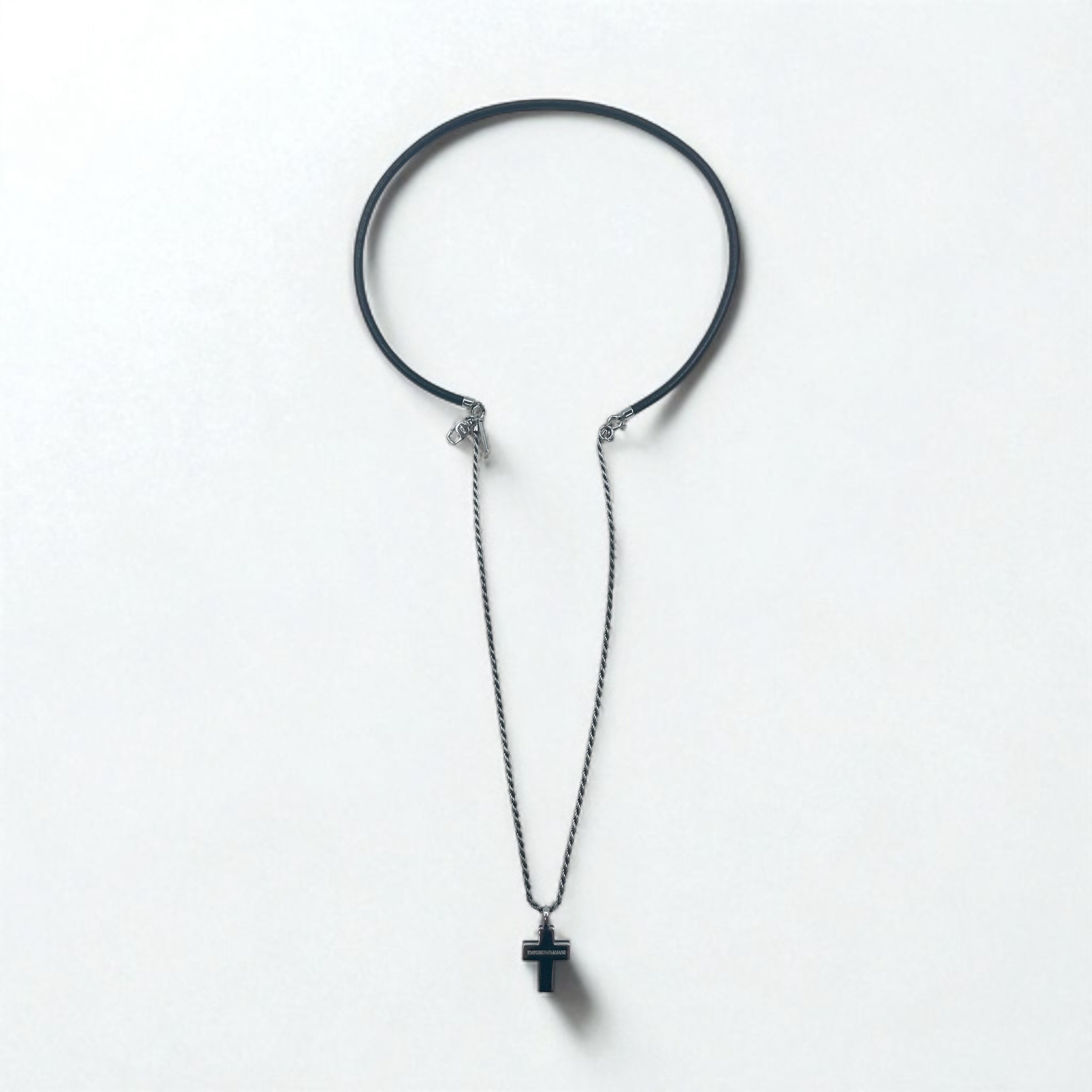 EMPORIO ARMANI 2WAY クロス 十字架 ネックレス シルバー Silver 925 レザー