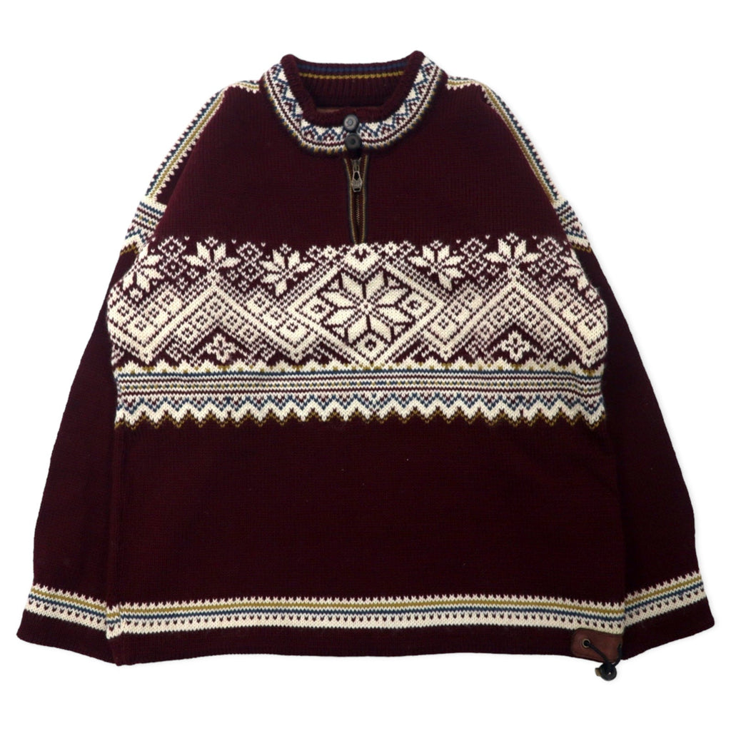 DALE OF NORWAY Maglione in lana con zip a mezza altezza e motivo tirolese, taglia S, bordeaux, fantasia nordica, DLN9575