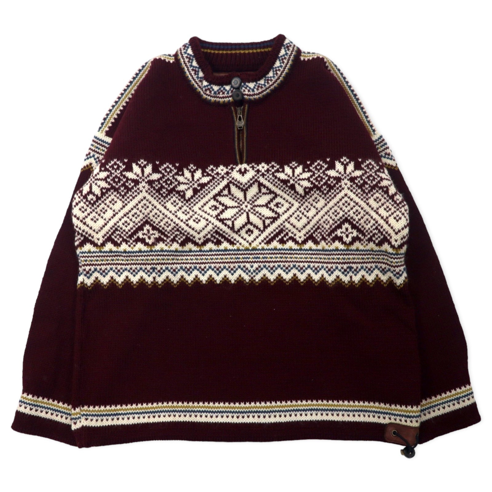 DALE OF NORWAY Maglione in lana con zip a mezza altezza e motivo tirolese, taglia S, bordeaux, fantasia nordica, DLN9575