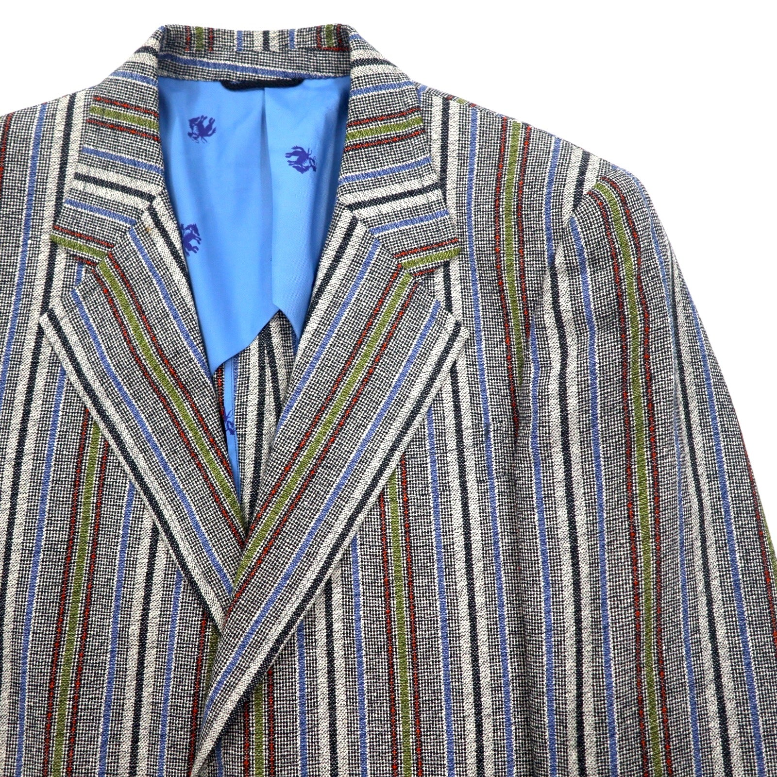 Vintage anni '80 Blazer Mr. Rough Rider × BROADHEAD & GRAVES Giacca doppiopetto in jacquard a 2 bottoni anni '80 M righe multicolore