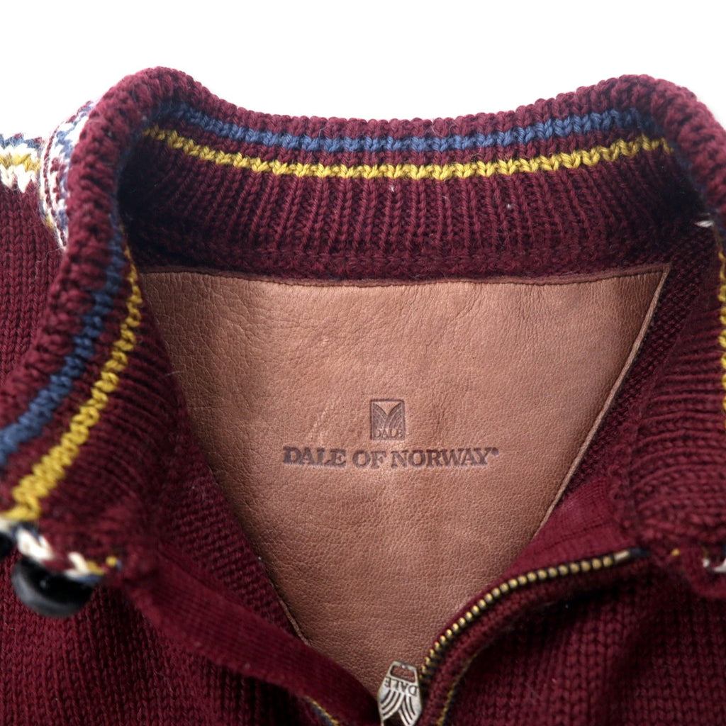 DALE OF NORWAY Maglione in lana con zip a mezza altezza e motivo tirolese, taglia S, bordeaux, fantasia nordica, DLN9575