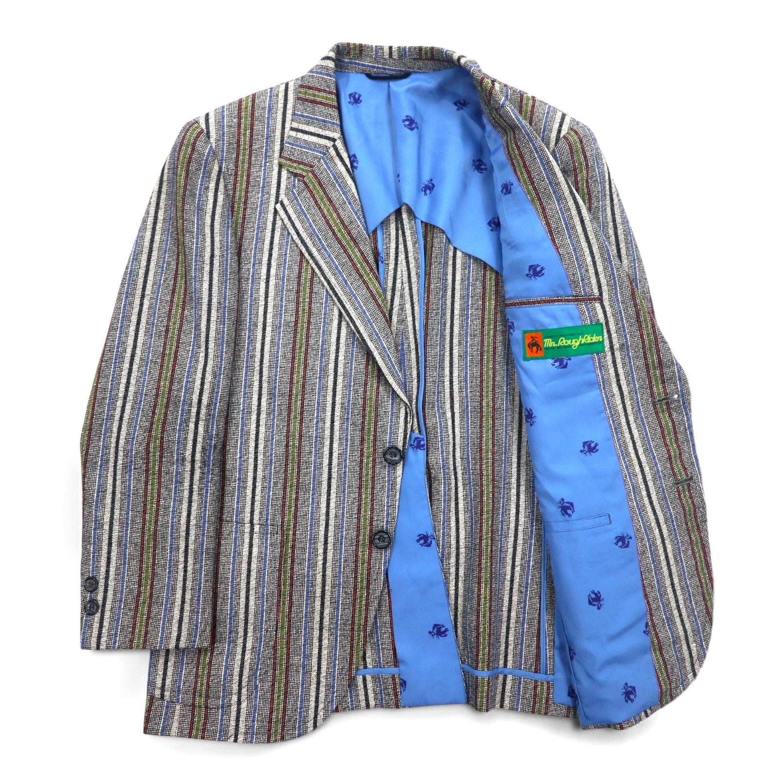 Vintage anni '80 Blazer Mr. Rough Rider × BROADHEAD & GRAVES Giacca doppiopetto in jacquard a 2 bottoni anni '80 M righe multicolore