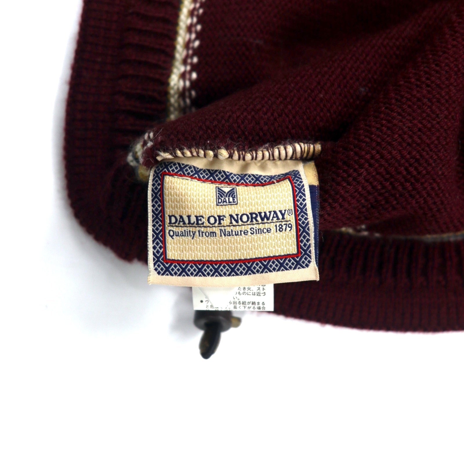 DALE OF NORWAY Maglione in lana con zip a mezza altezza e motivo tirolese, taglia S, bordeaux, fantasia nordica, DLN9575