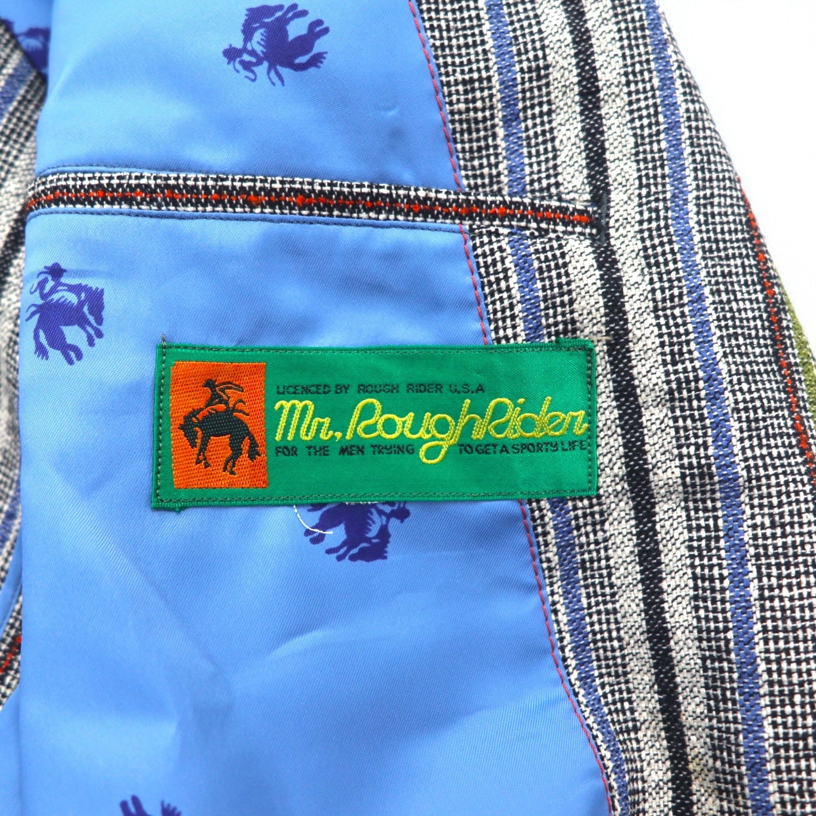 Vintage anni '80 Blazer Mr. Rough Rider × BROADHEAD & GRAVES Giacca doppiopetto in jacquard a 2 bottoni anni '80 M righe multicolore