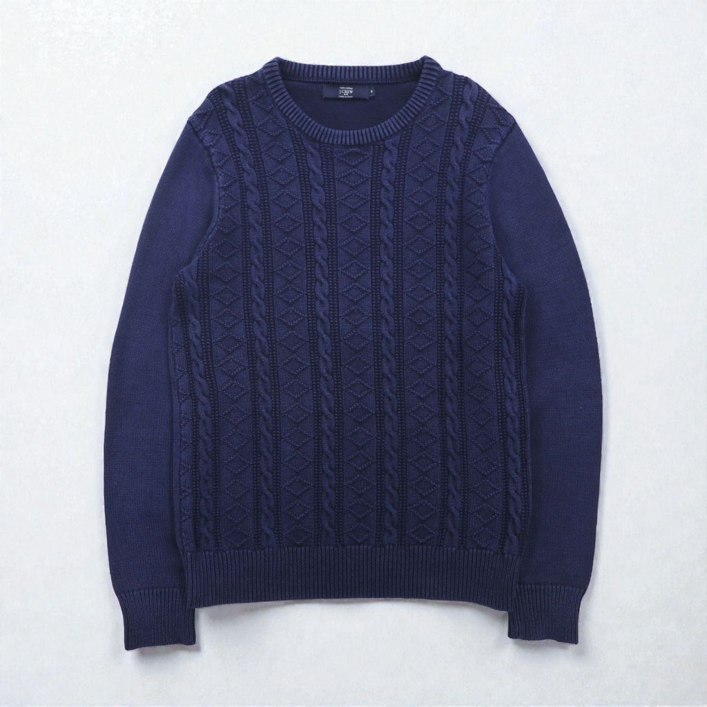 J.CREW フィッシャーマン アラン ニット セーター M ネイビー ローゲージ ケーブル編み