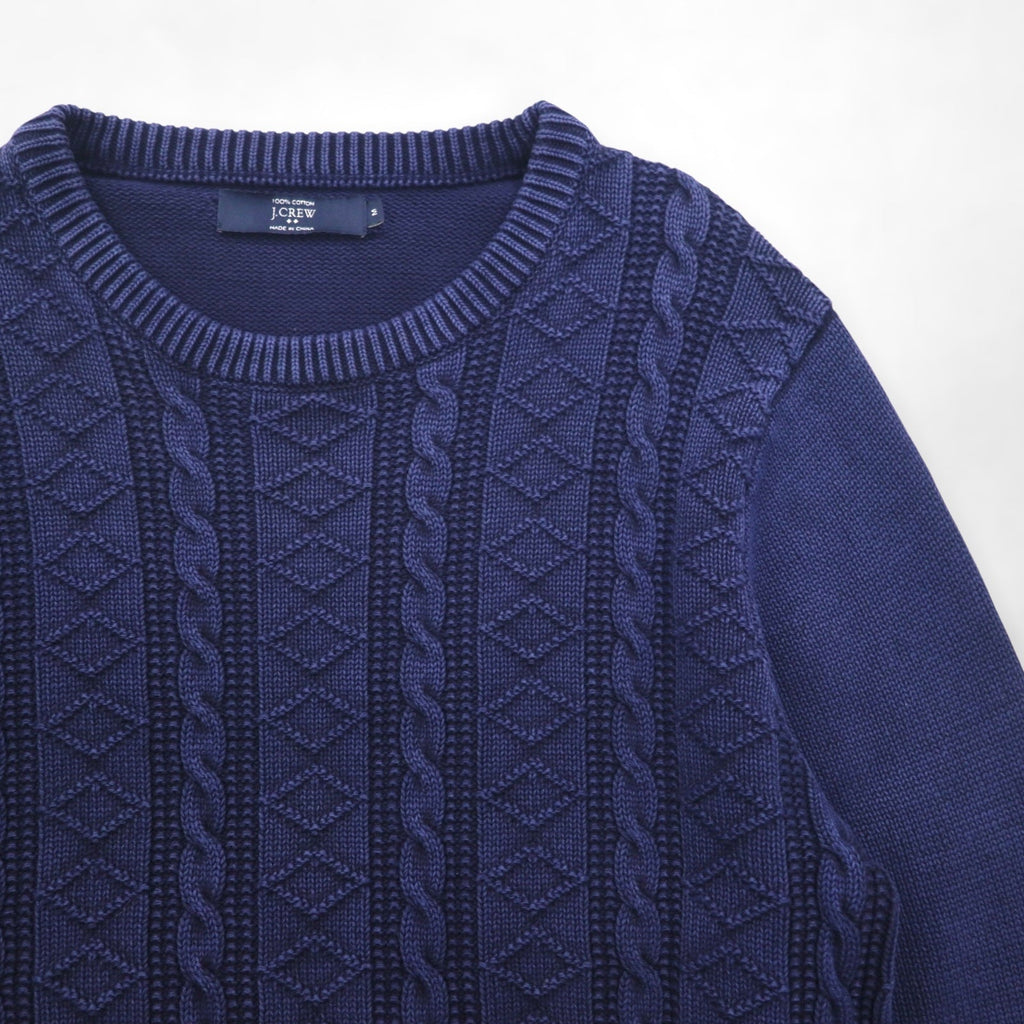J.CREW フィッシャーマン アラン ニット セーター M ネイビー ローゲージ ケーブル編み
