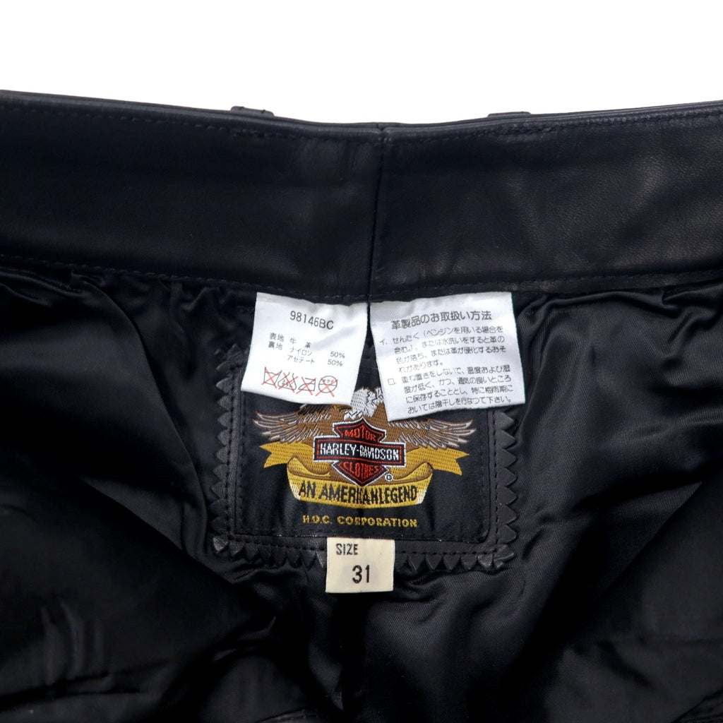 HARLEY DAVIDSON Pantaloni in pelle 31 neri, pelle bovina, patta con cerniera 98146BC