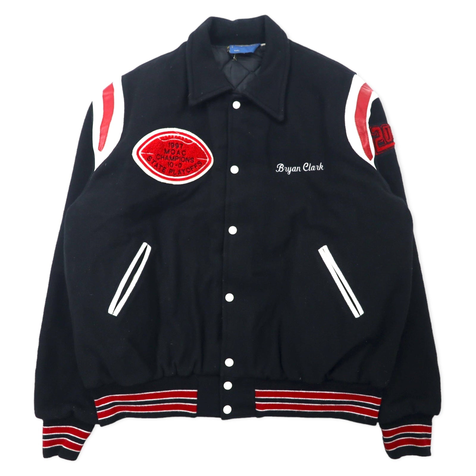 Gem SPORTSWEAR USA 90s Giacca college XXL Nera Lana Fodera trapuntata Toppe Oversize
