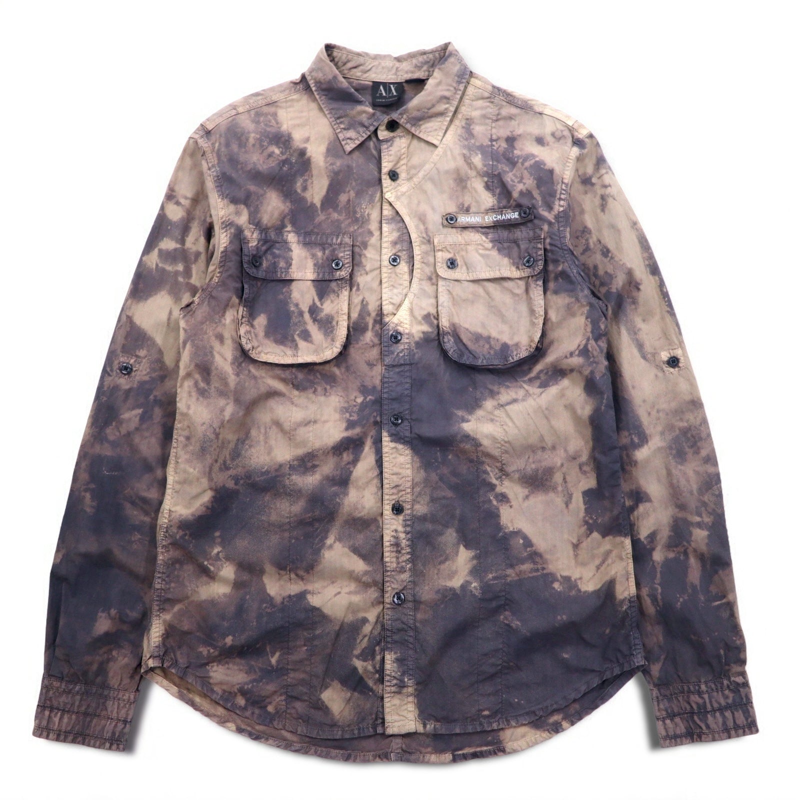 A|X ARMANI EXCHANGE Camicia utility délavé tie-dye M Grigio Militare con tasche a patta