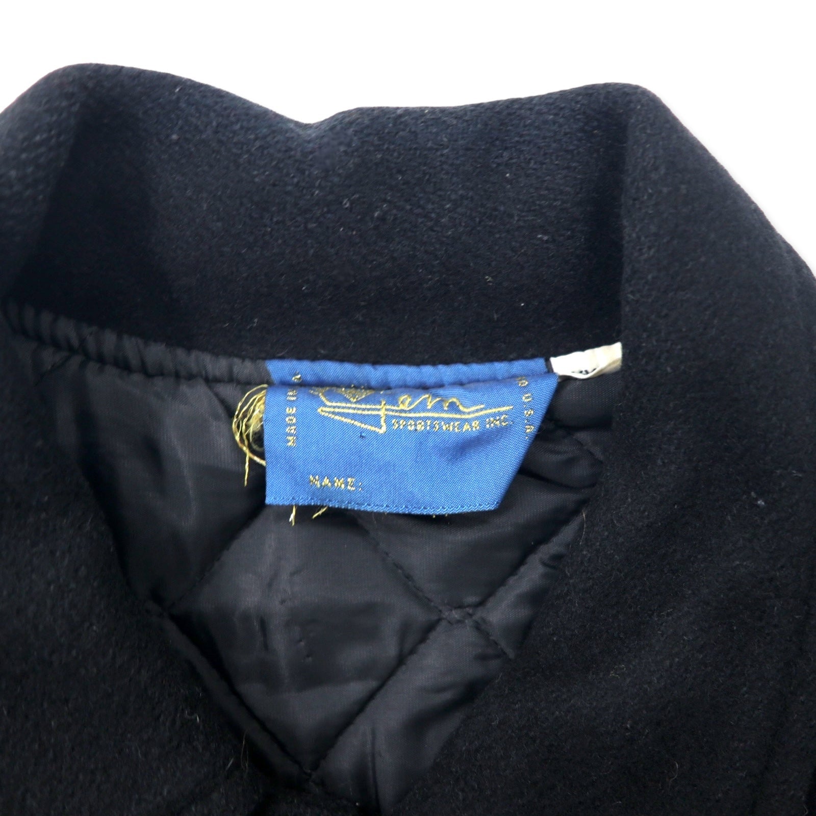 Gem SPORTSWEAR USA 90s Giacca college XXL Nera Lana Fodera trapuntata Toppe Oversize