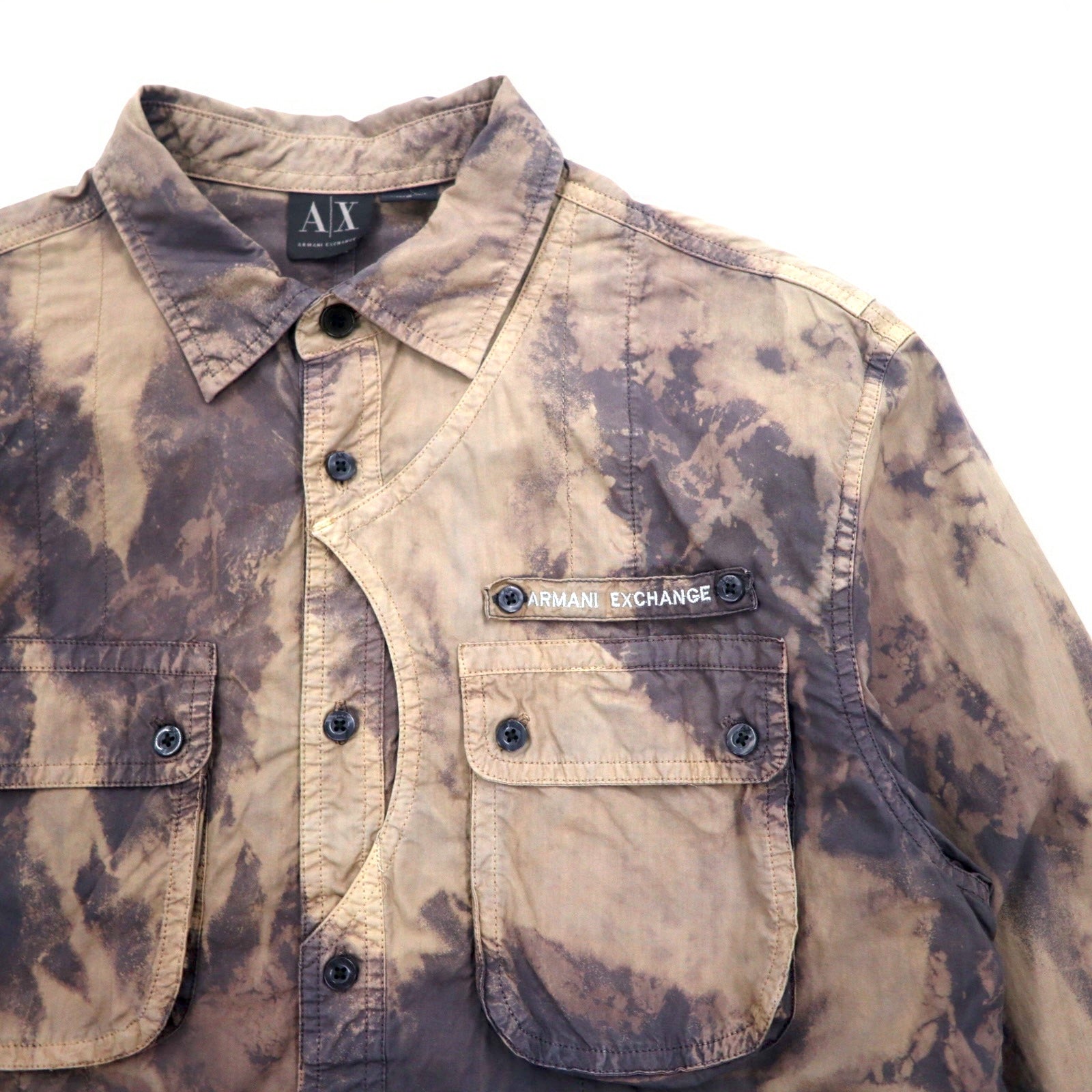 A|X ARMANI EXCHANGE Camicia utility délavé tie-dye M Grigio Militare con tasche a patta