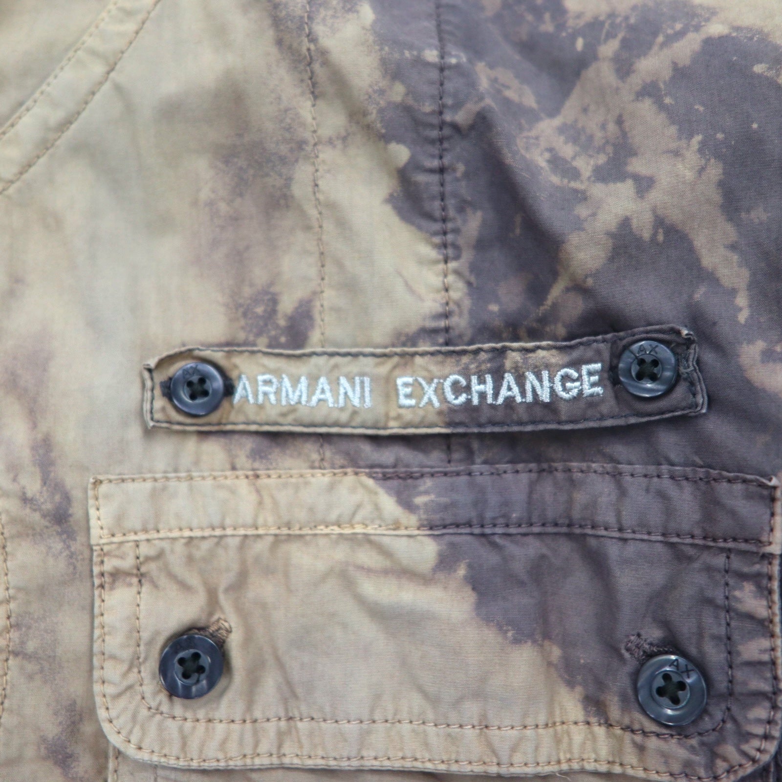 A|X ARMANI EXCHANGE Camicia utility délavé tie-dye M Grigio Militare con tasche a patta