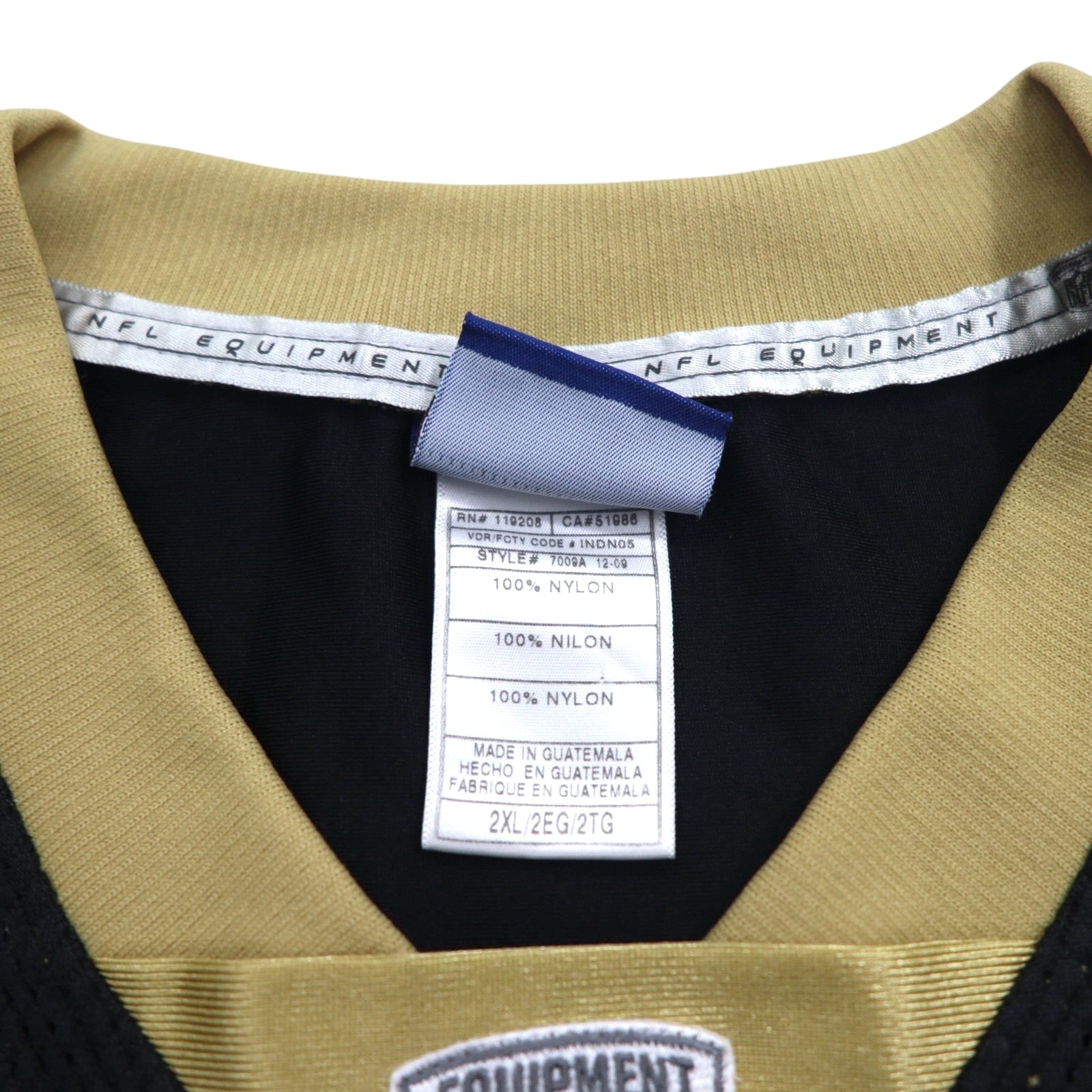 Maglia da gioco Reebok in mesh NFL EQUIPMENT 2XL Nera Nylon Numerata