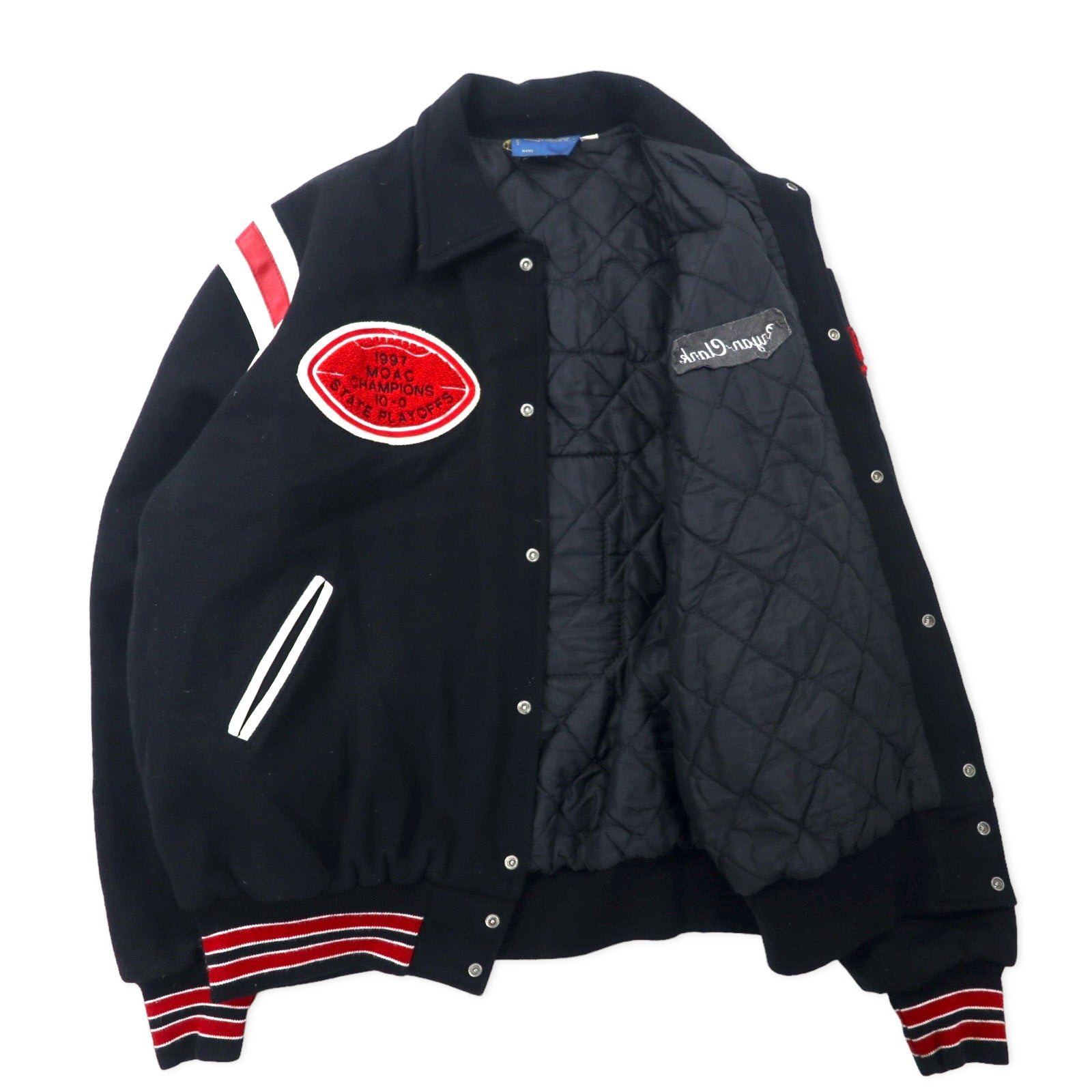 Gem SPORTSWEAR USA 90s Giacca college XXL Nera Lana Fodera trapuntata Toppe Oversize