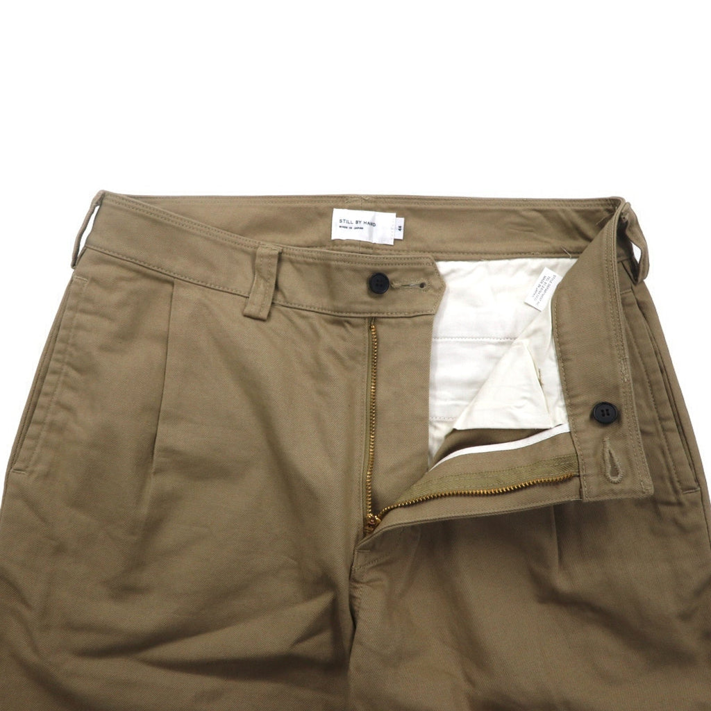 STILL BY HAND Pantaloni in twill di cotone felpato con pinces Chino S Beige PT0194 Fabbricati in Giappone