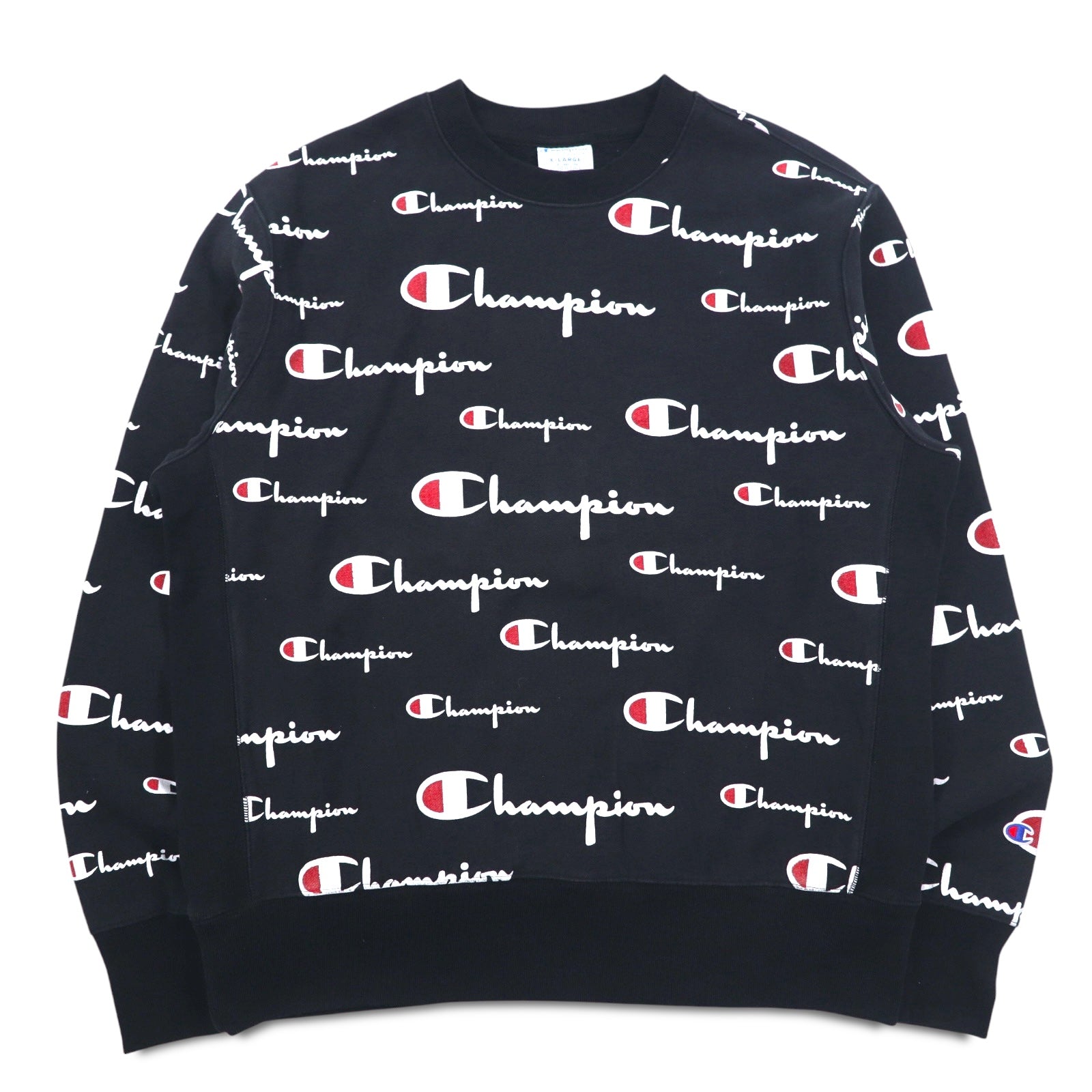 Champion Reverse Weave FELPA 3XL Nera Script Logo All-Over Stampa Etichetta Blu (replica)