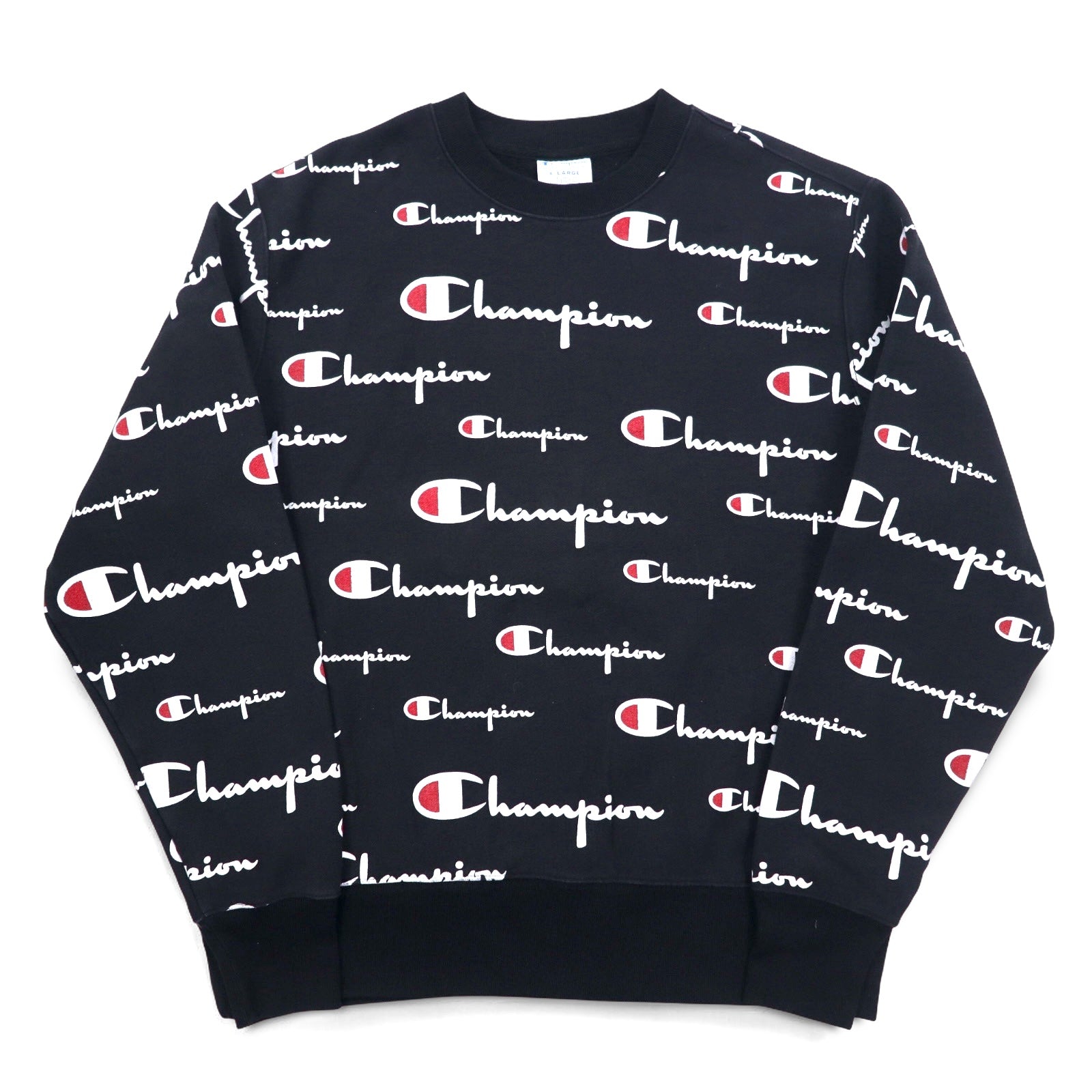Champion Reverse Weave FELPA 3XL Nera Script Logo All-Over Stampa Etichetta Blu (replica)